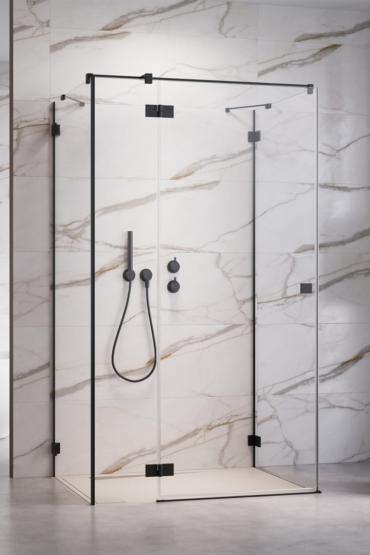 душевой уголок radaway essenza pro black kdj+s 100x100 правый, стекла прозрачные, профиль черный