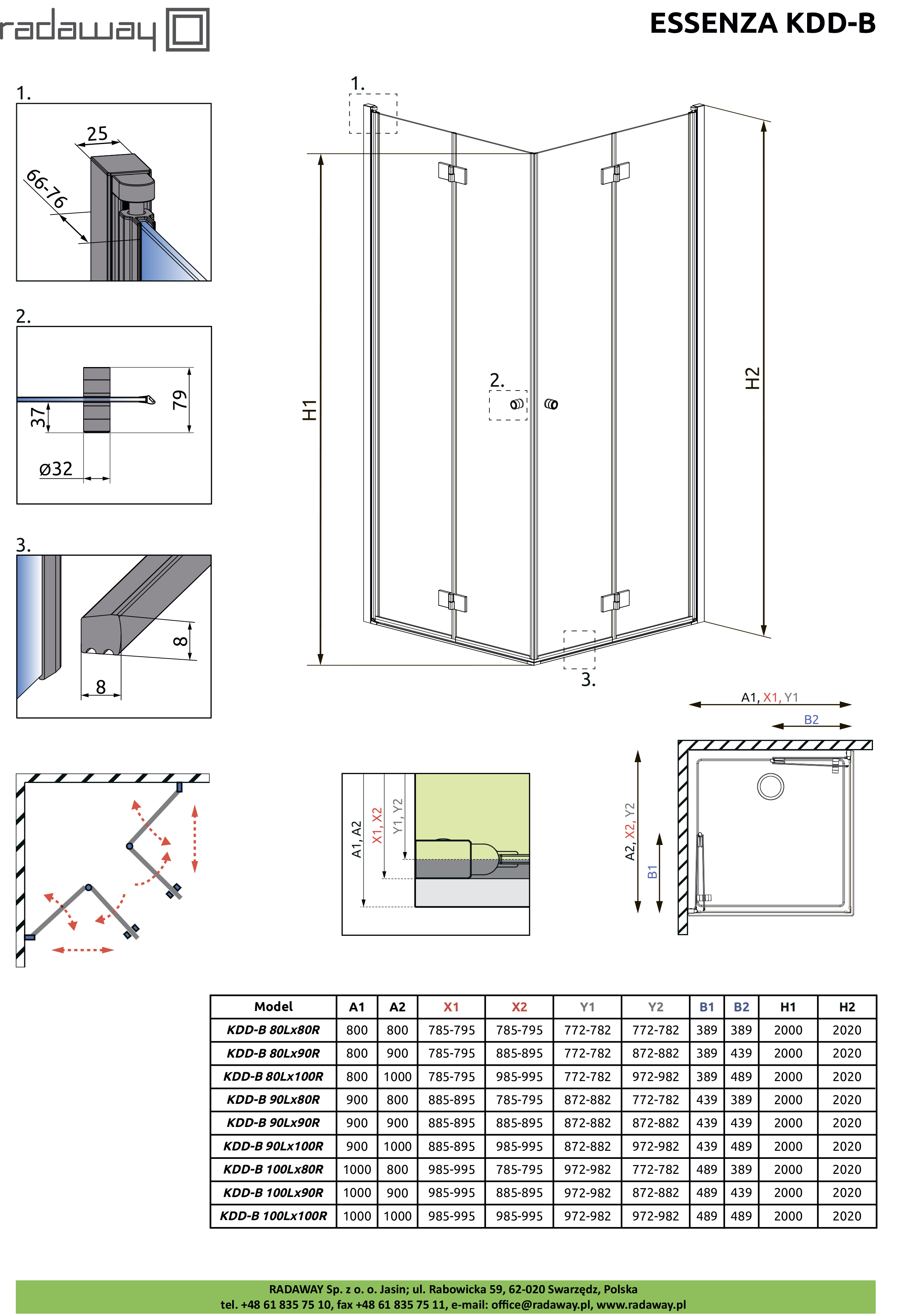 душевой уголок radaway essenza kdd-b 90x80 прозрачное/хром