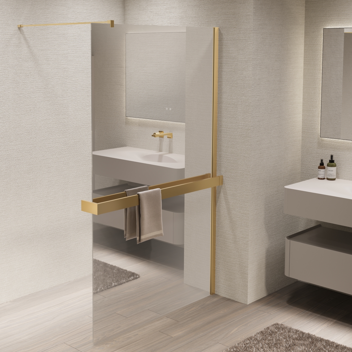 душевой уголок vincea walk-in 100x200 стекла зеркальные, профиль брашированное золото