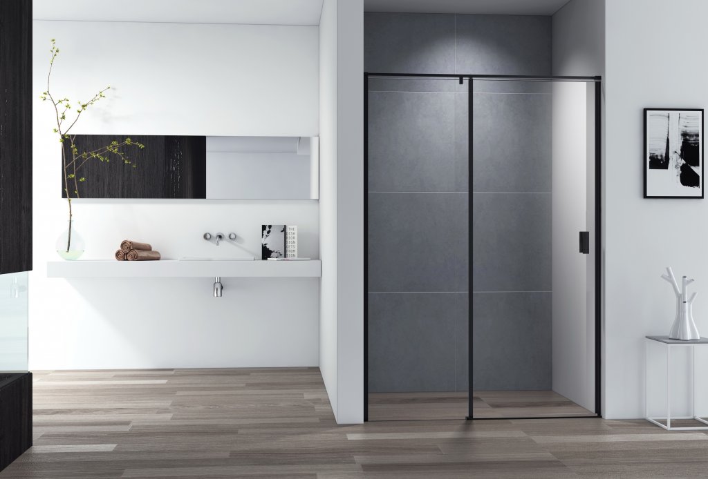 душевая дверь cezares urban-b-12-c-nero 150x195 стекла прозрачные, профиль черный матовый