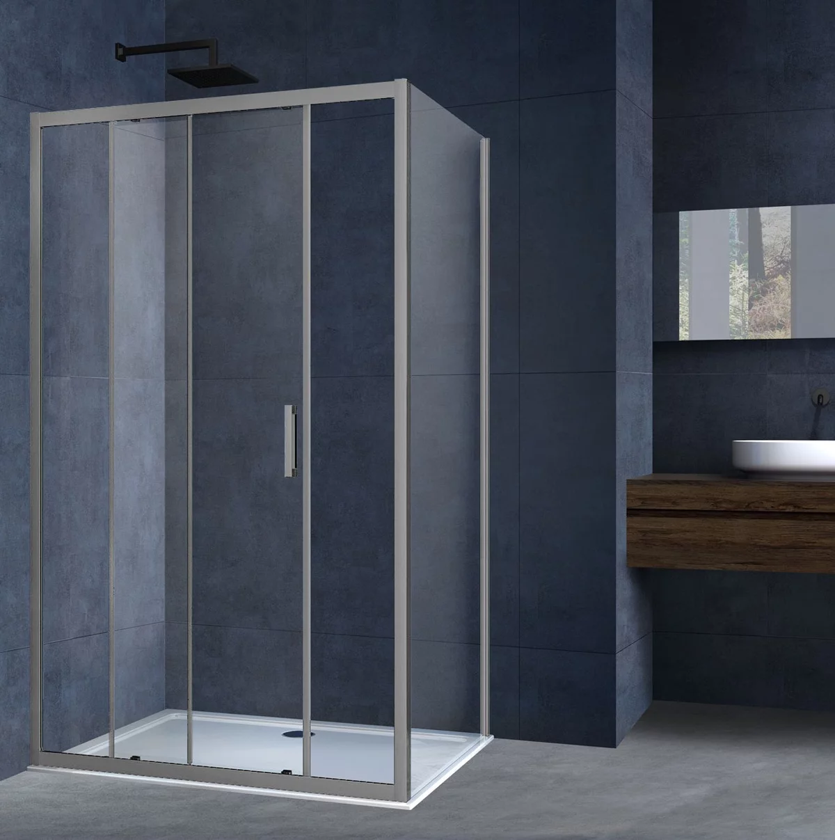 душевой уголок vincea alpha vsr-3al8014clgm 140x80 прозрачное стекло / профиль вороненая сталь