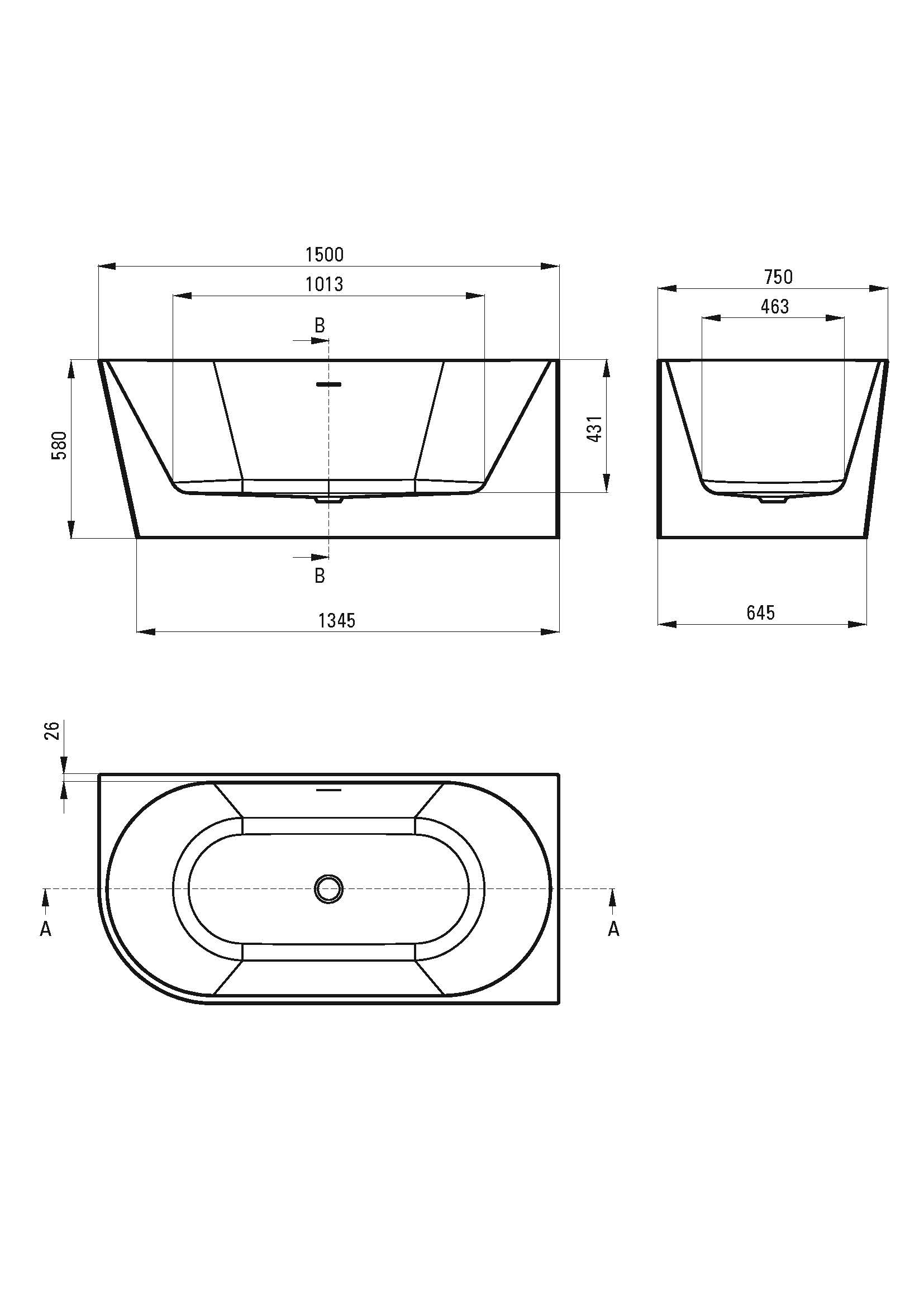 ванна акриловая deante silia 150x75 белая левая