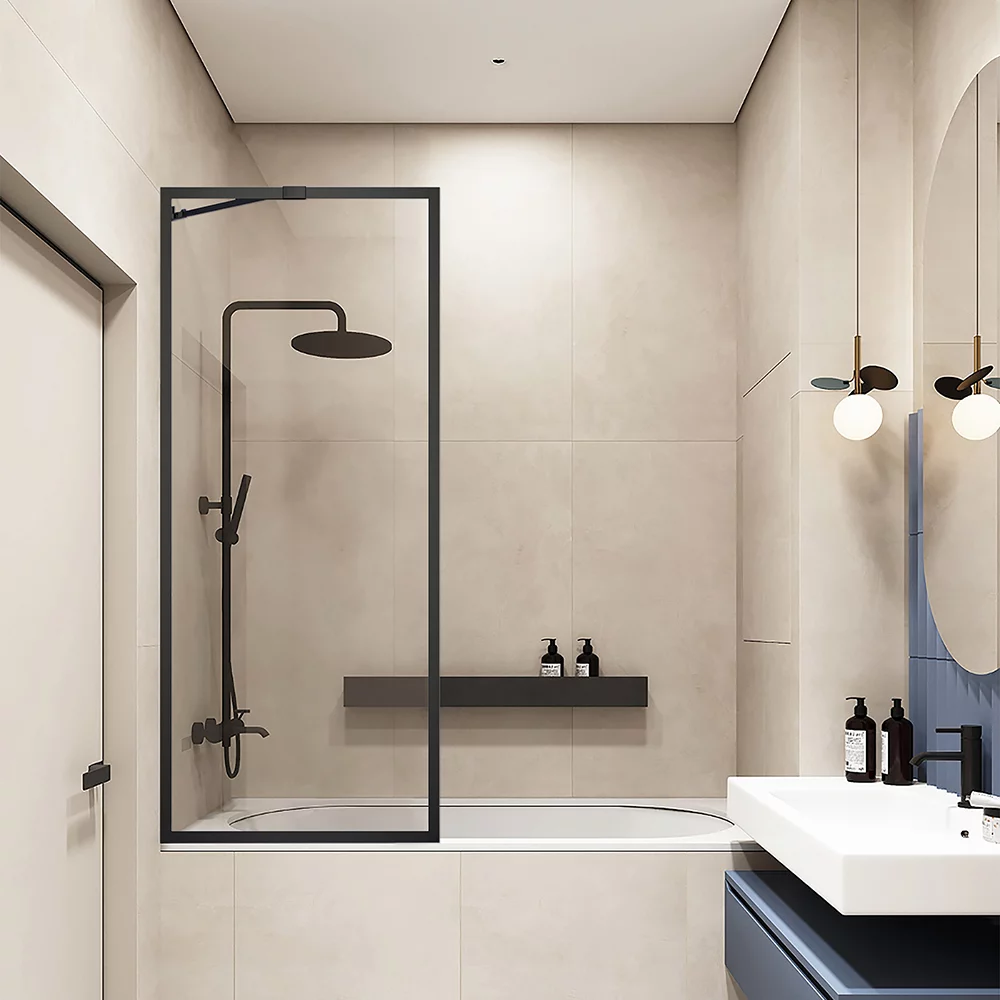 шторка на ванну veconi palau pl-85b 60x150 прозрачные стекла / профиль черный матовый