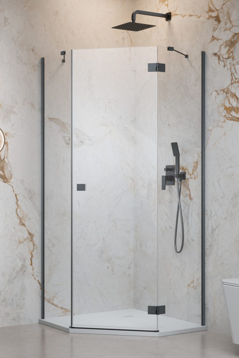 душевой уголок radaway essenza brushed gunmetal ptj 80x80 правый стекла прозрачные, профиль брашированная оружейная сталь