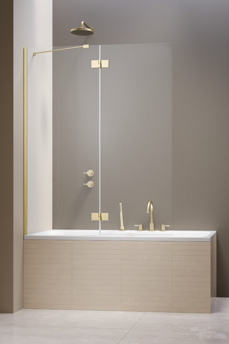 душевая шторка radaway essenza 6 brushed light gold pnd ii 130x150 левая, стекла прозрачные, профиль брашированное светлое золото
