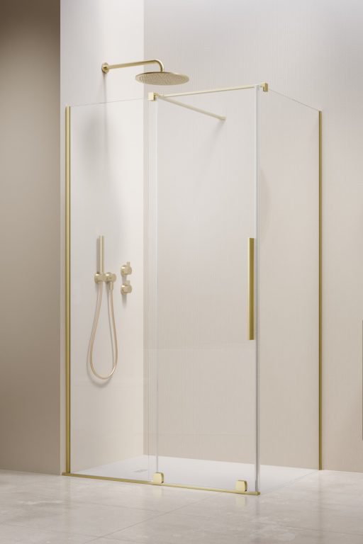душевой уголок radaway furo brushed light gold kdj 120x90 левый, стекла прозрачные, профиль брашированное светлое золото