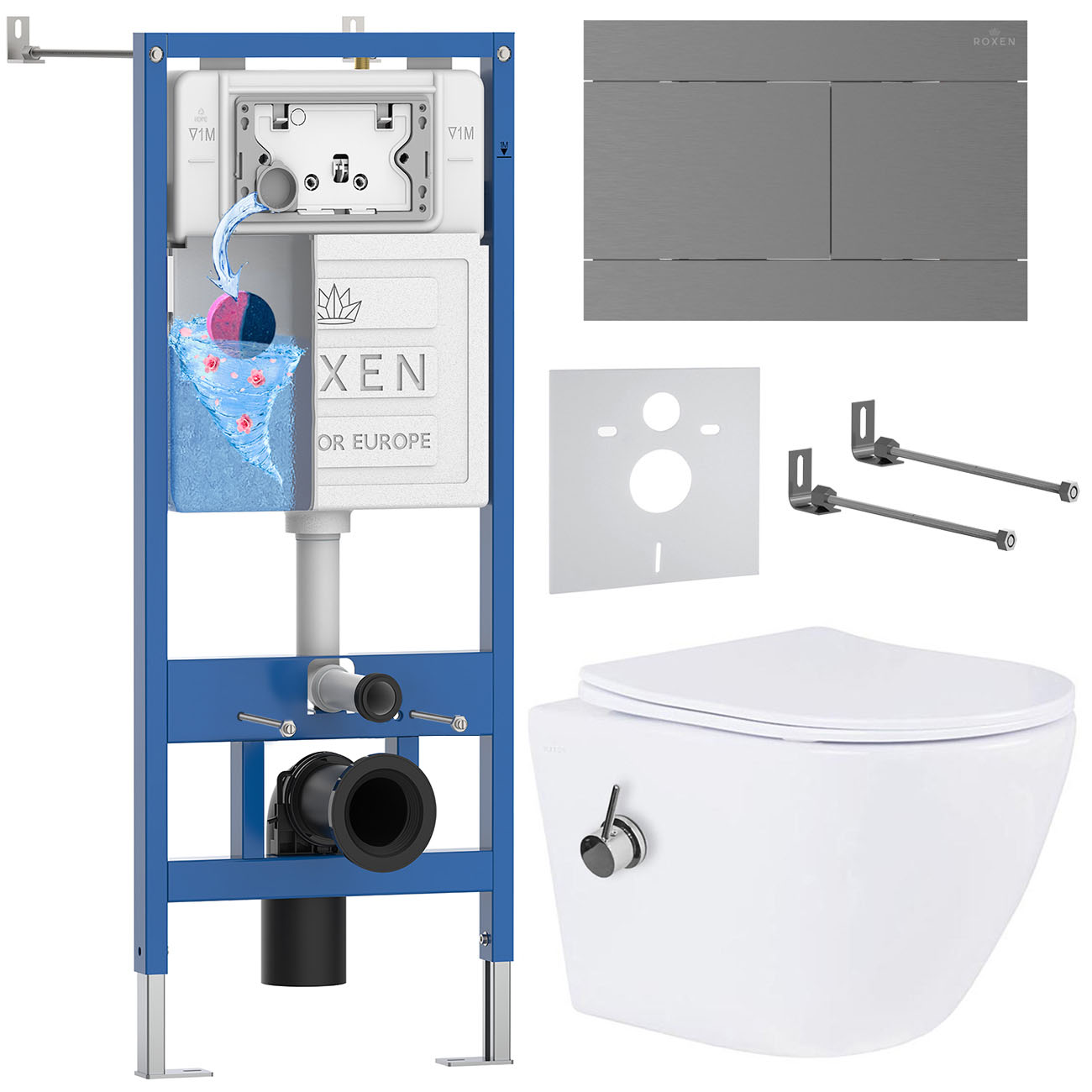 комплект инсталляции roxen 6 в 1 stounfix dual fresh 868619 клавиша оружейная сталь