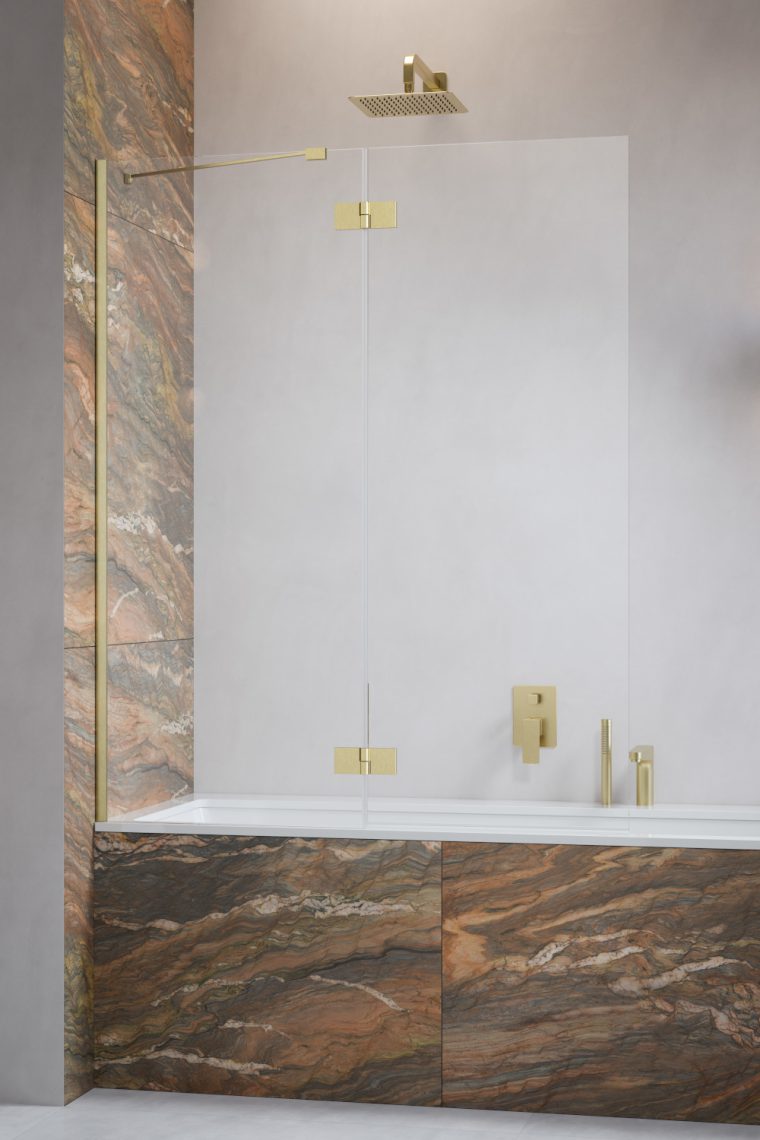 шторка на ванну radaway essenza brushed gold pnd ii 140x150 левая, стекла прозрачные, профиль брашированное золото