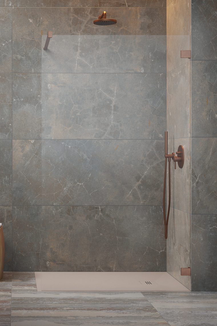 душевой уголок radaway essenza pro 8 brushed copper walk-in ii 145x200 стекла прозрачные, профиль брашированная медь