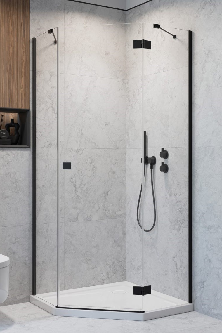 душевой уголок radaway essenza 8 black ptj 80x100 правый, стекла прозрачные, профиль черный