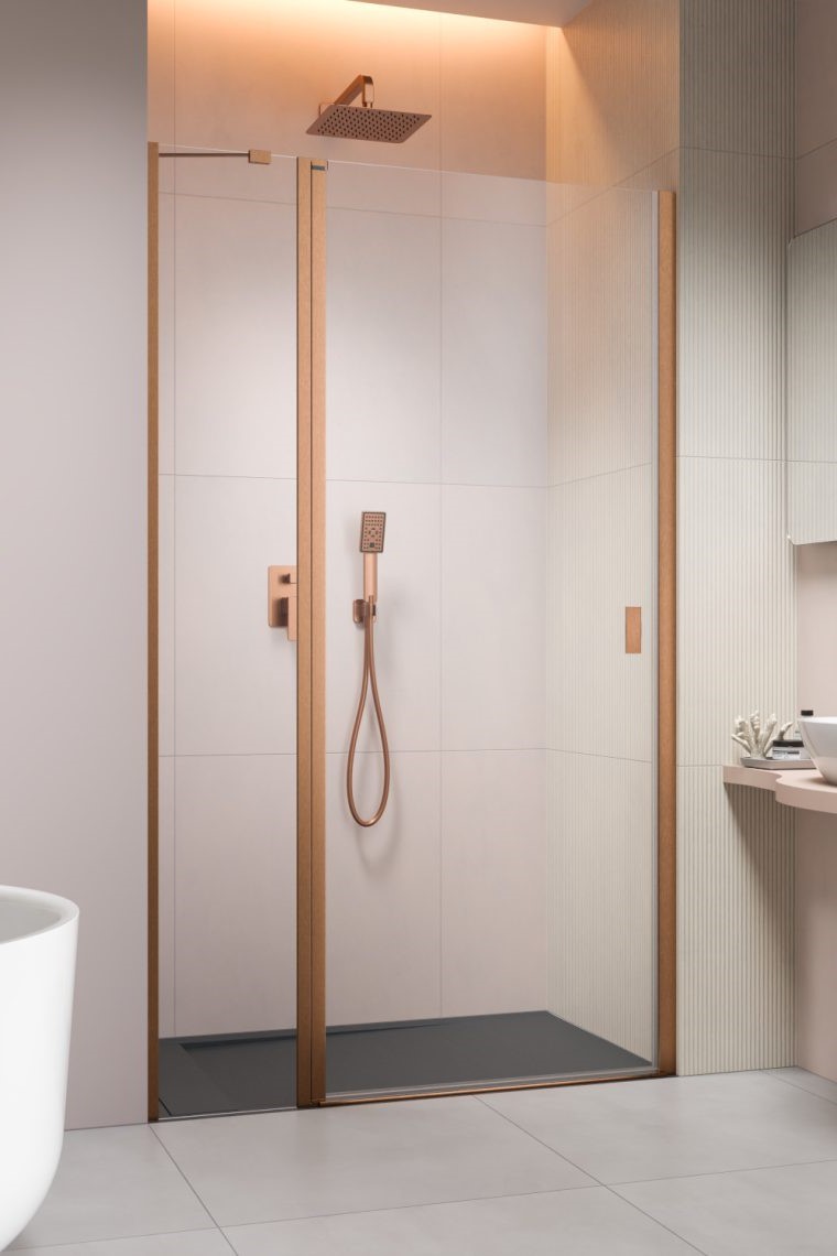душевая дверь radaway nes brushed copper dwj ii 80x200 левая, стекла прозрачные, профиль брашированная медь