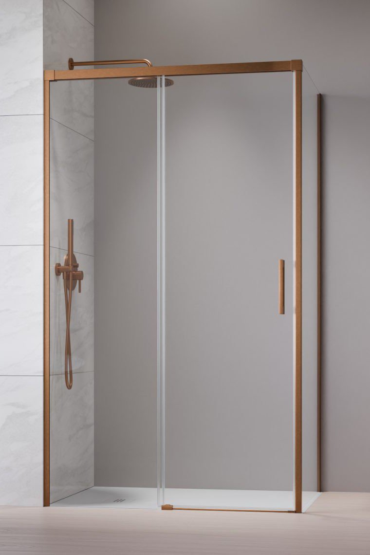 душевой уголок radaway idea 6 brushed copper kdj 150x110 левый, стекла прозрачные, профиль брашированная медь