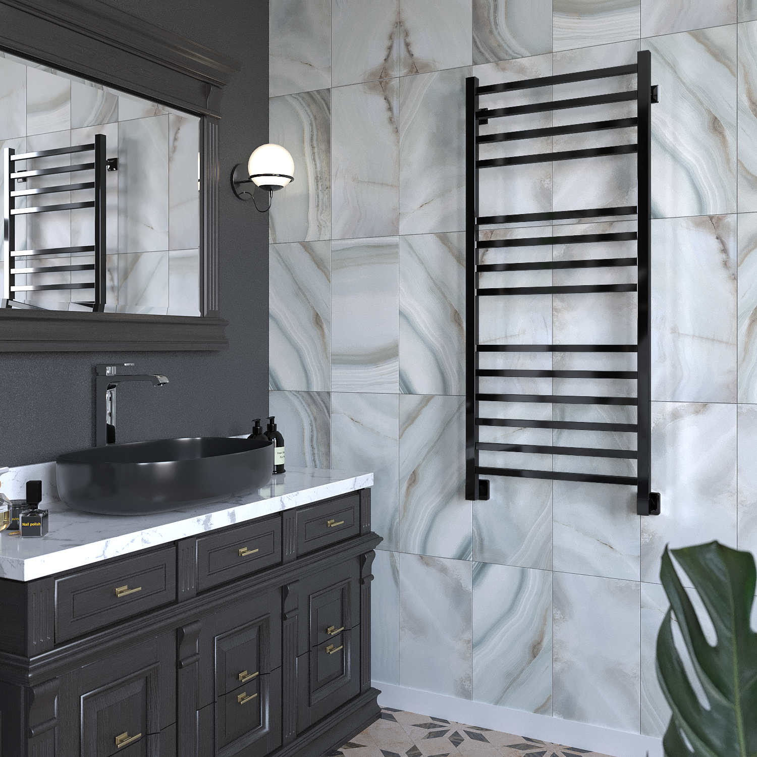 полотенцесушитель водяной stinox quatro luxe 50x120 черный глянец