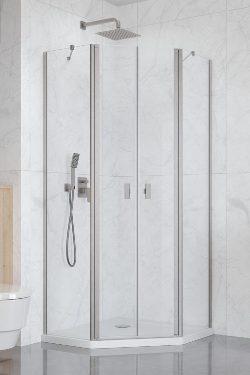 душевой уголок radaway nes brushed nickel ptd 90x90 стекла прозрачные, профиль брашированный никель