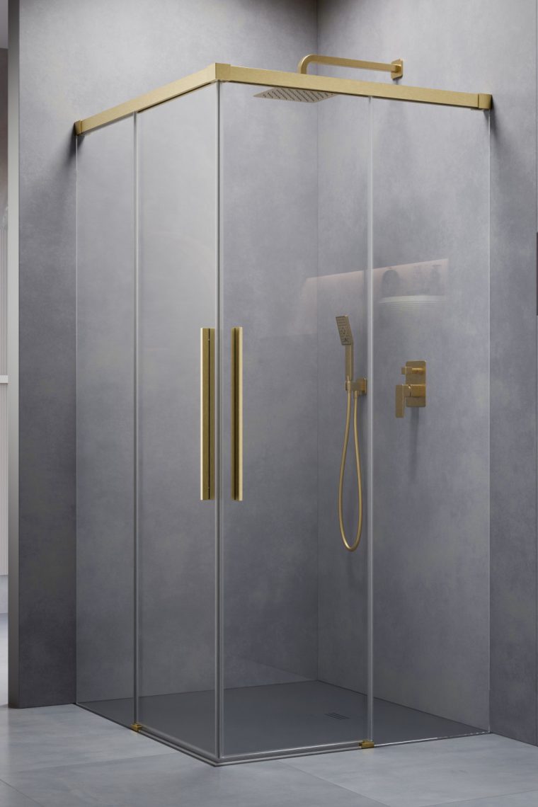 душевой уголок radaway idea 8 ql brushed gold kdd xl 80x120 стекла прозрачные, профиль брашированное золото