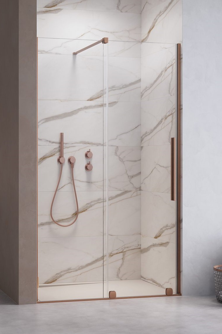 душевая дверь radaway furo brushed copper dwj l 90x200 стекла прозрачные, профиль брашированная медь