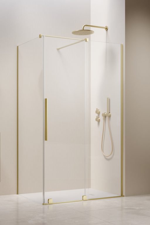 душевой уголок radaway furo brushed light gold kdj 130x90 правый, стекла прозрачные, профиль брашированное светлое золото