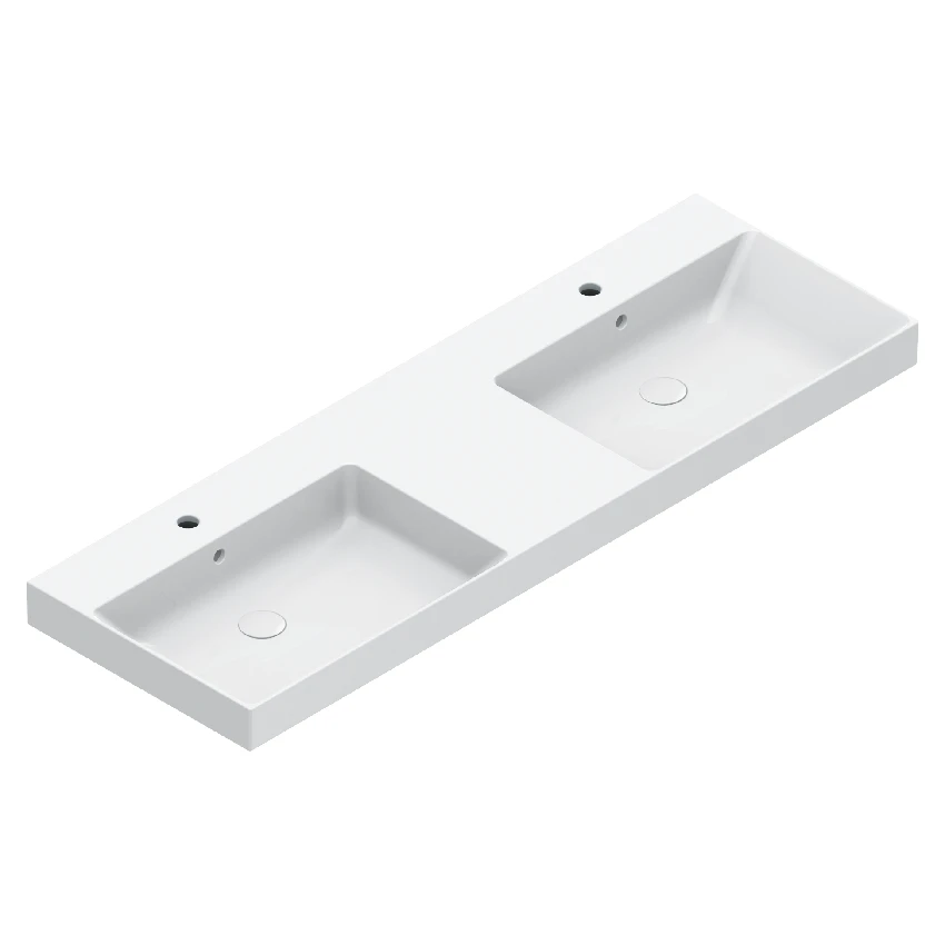 умывальник catalano zero 150x50 двойной, с двумя отверстиями под смеситель, белый глянец