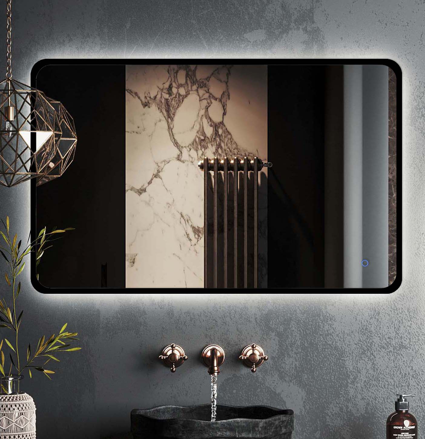 зеркало roxen simon black long 100x70 с подсветкой