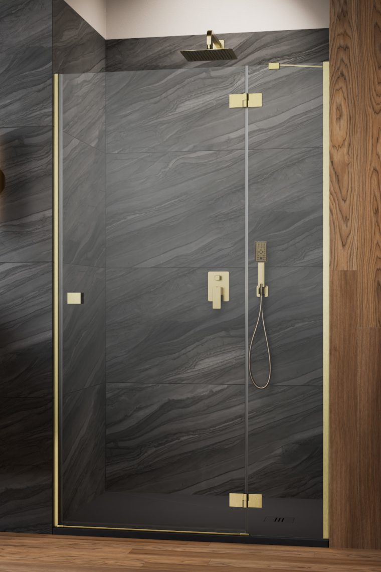 душевая дверь radaway essenza brushed gold dwj 100x200 правая, стекла прозрачные, профиль брашированное золото