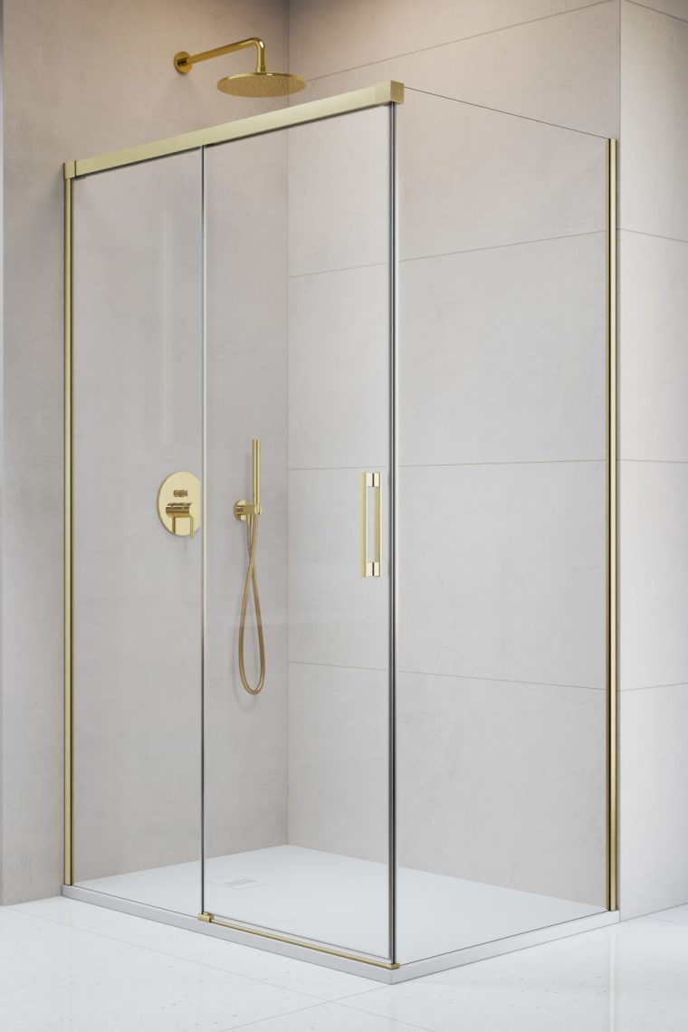 душевой уголок radaway idea 8 brushed gold kdj 140x100 левый, стекла прозрачные, профиль брашированное золото