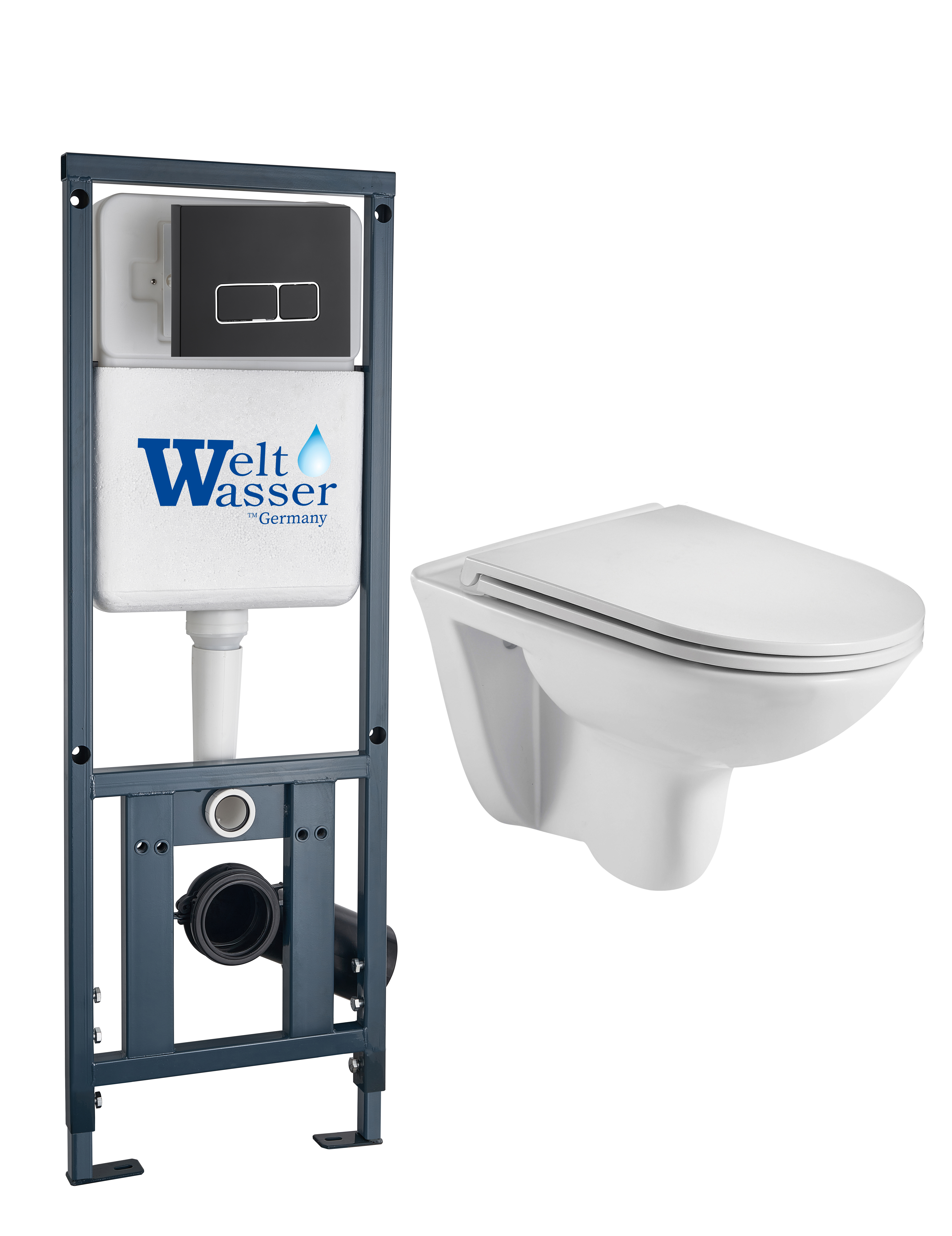 комплект инсталляции welt-wasser marberg 410 с унитазом baarbach 004 gl-wt и клавишей смыва mar 410 se mt-bl черный матовый