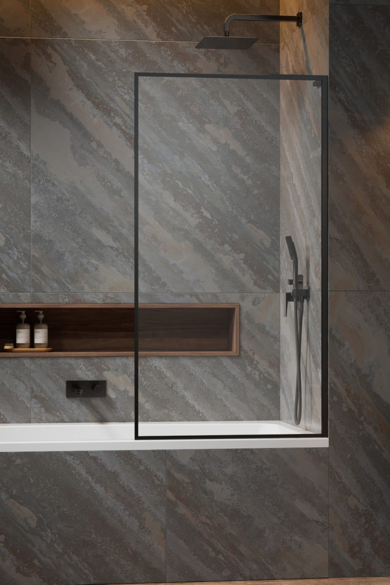 шторка на ванну radaway modo f sl black pnj ii 80x151 правая, стекла прозрачные, профиль черный