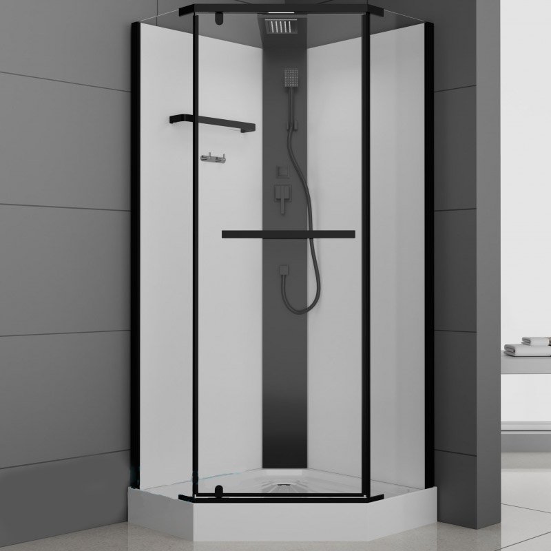 душевая кабина oda h101b 100x100 без крыши, стекла прозрачные, профиль черный