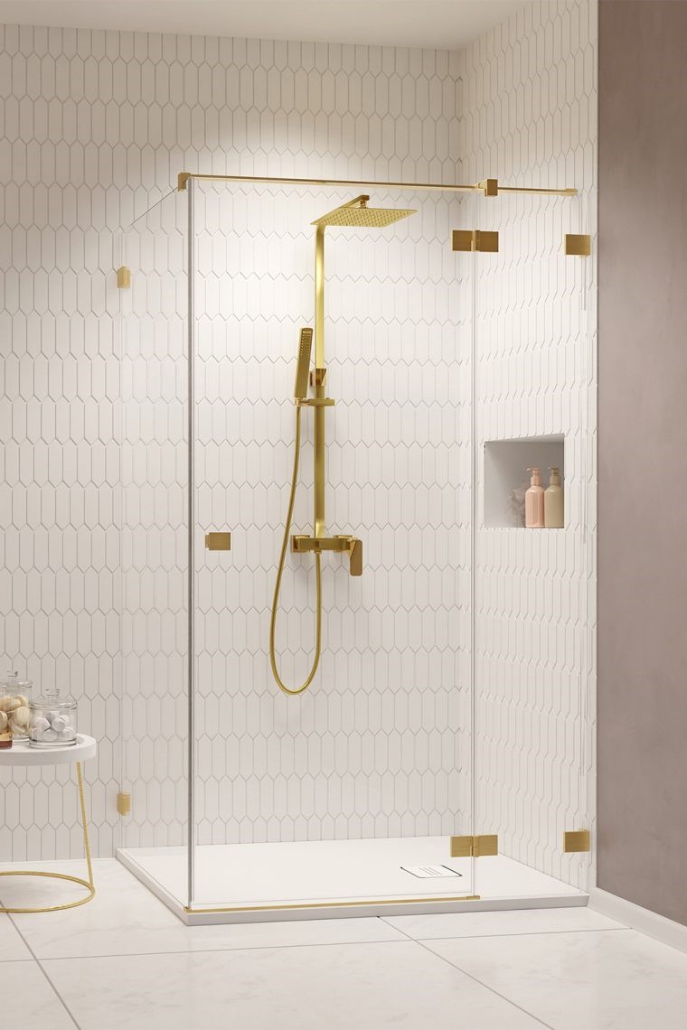 душевой уголок radaway essenza pro 8 brushed gold kdj 80x100 правый, стекла прозрачные, профиль брашированное золото
