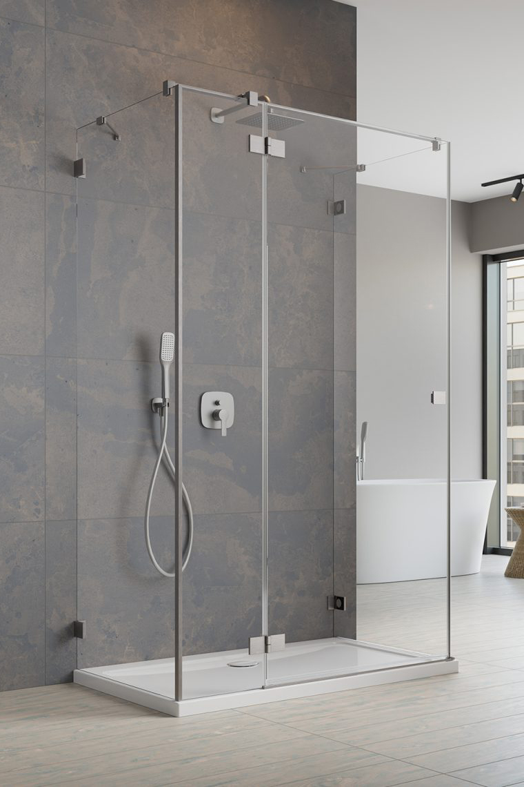 душевой уголок radaway essenza pro brushed nickel kdj+s 110x70 левый, стекла прозрачные, профиль брашированный никель