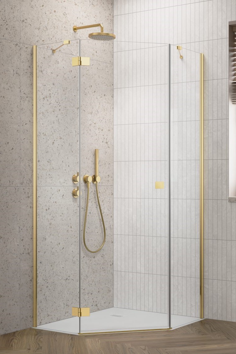 душевой уголок radaway essenza 8 gold ptj 100x80 левый, стекла прозрачные, профиль золото