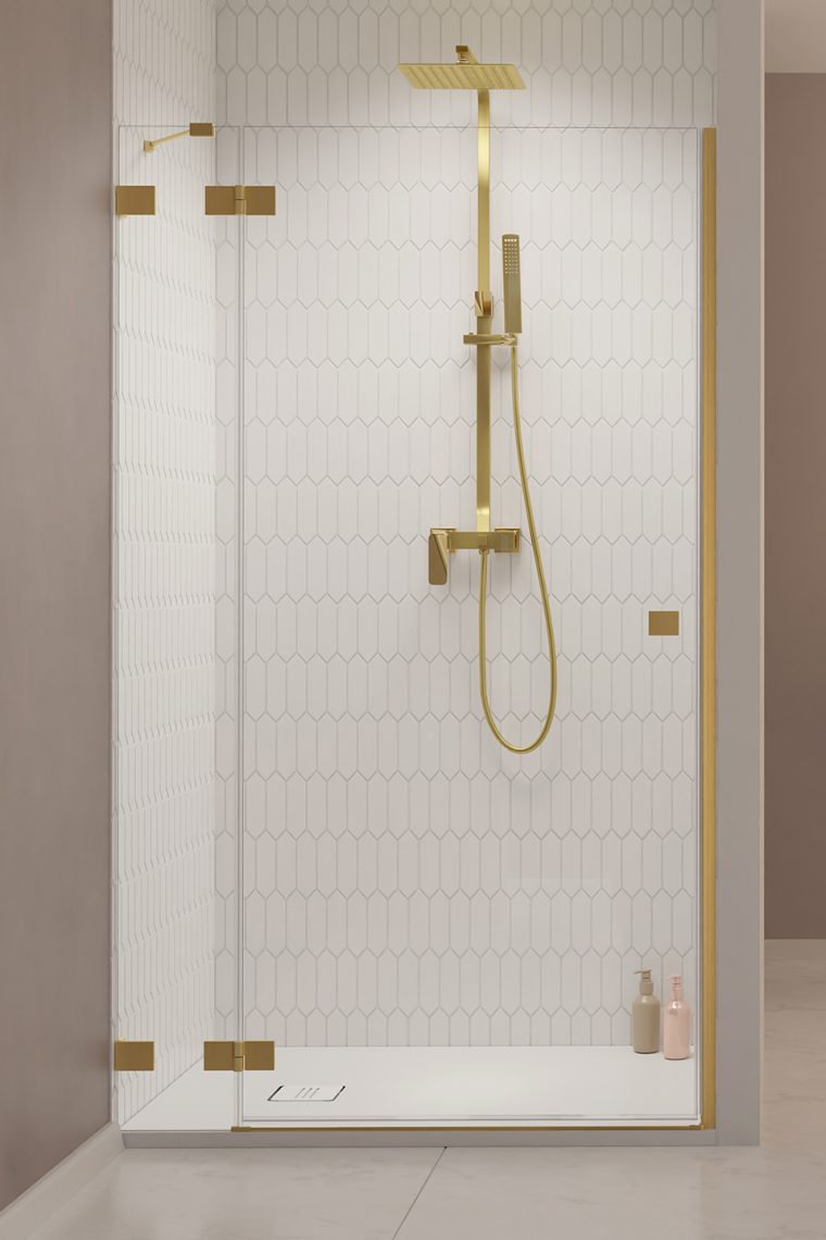 душевая дверь radaway essenza pro 8 brushed gold dwj 90x200 левая, стекла прозрачные, профиль брашированное золото