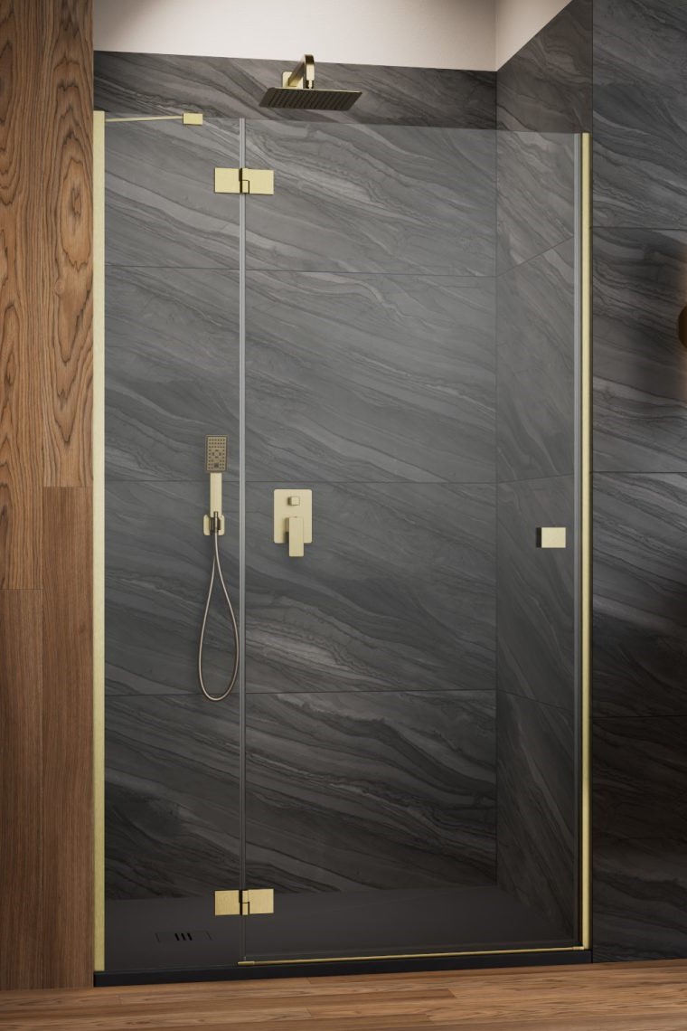 душевая дверь radaway essenza 8 brushed gold dwj 110x200 левая, стекла прозрачные, стекла брашированное золото