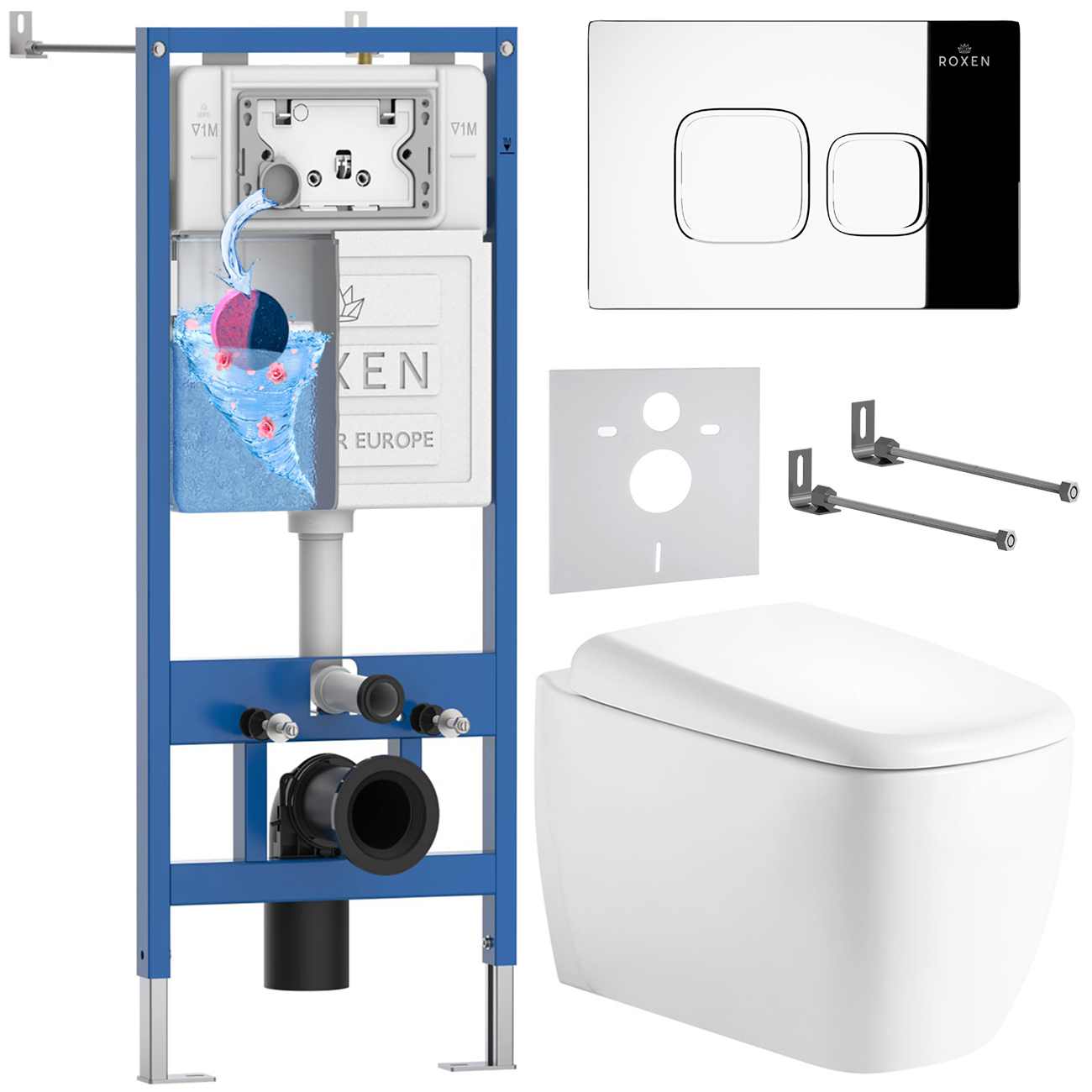инсталляция roxen stounfix dual fresh 710200 с унитазом 530220-02 и клавишей смыва santi 410280ch с аромадозатором