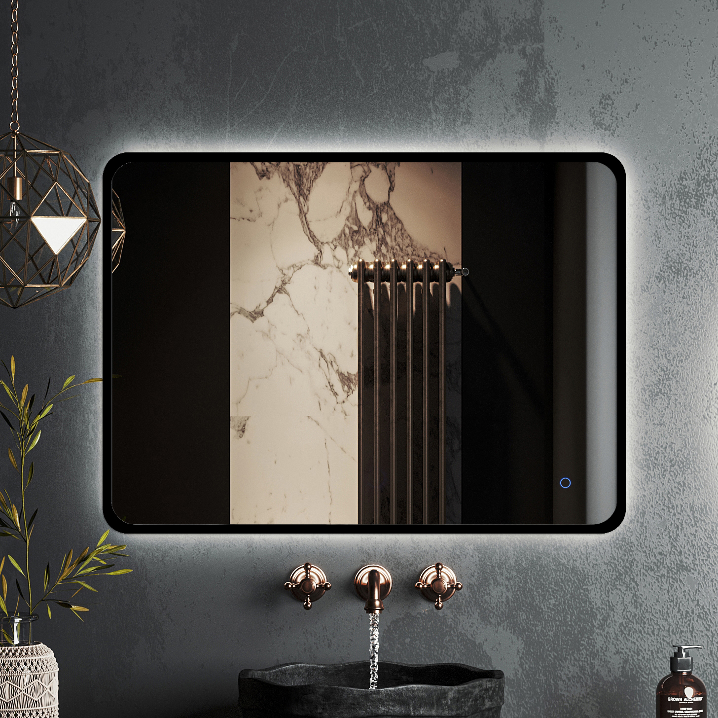 зеркало roxen simon black 80x70 с подсветкой