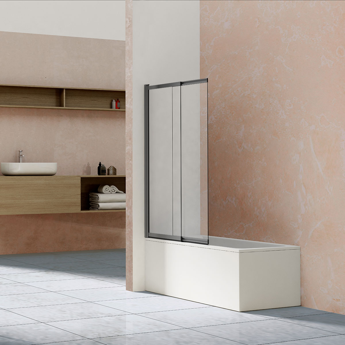 шторка на ванну vincea vsb-1e100clgm 100x145 стекла прозрачные, профиль вороненая сталь