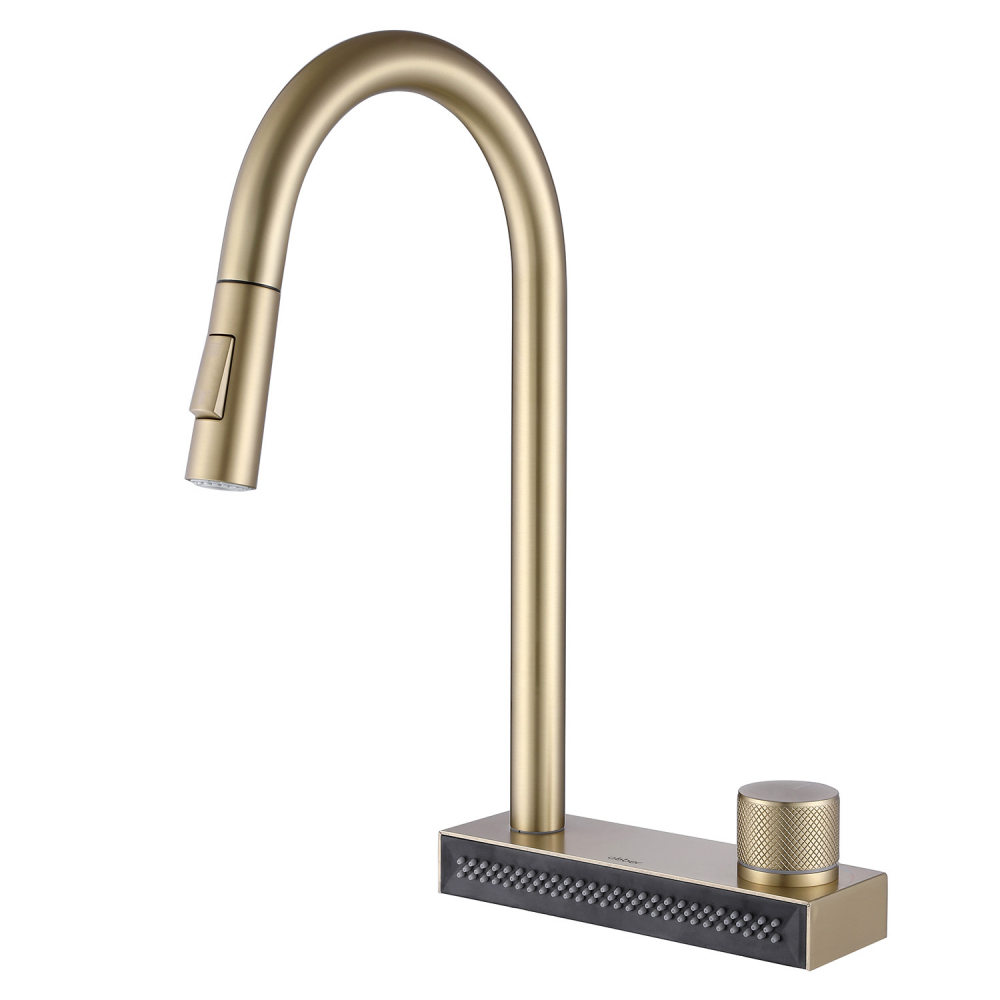 смеситель для кухни abber wasser kreis af8114g с выдвижной лейкой золото матовое