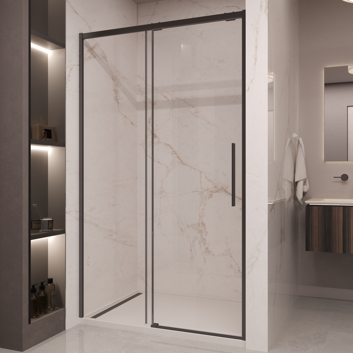 душевая дверь vincea stella vds-1st110clb 110x200 стекла прозрачные, профиль черный матовый