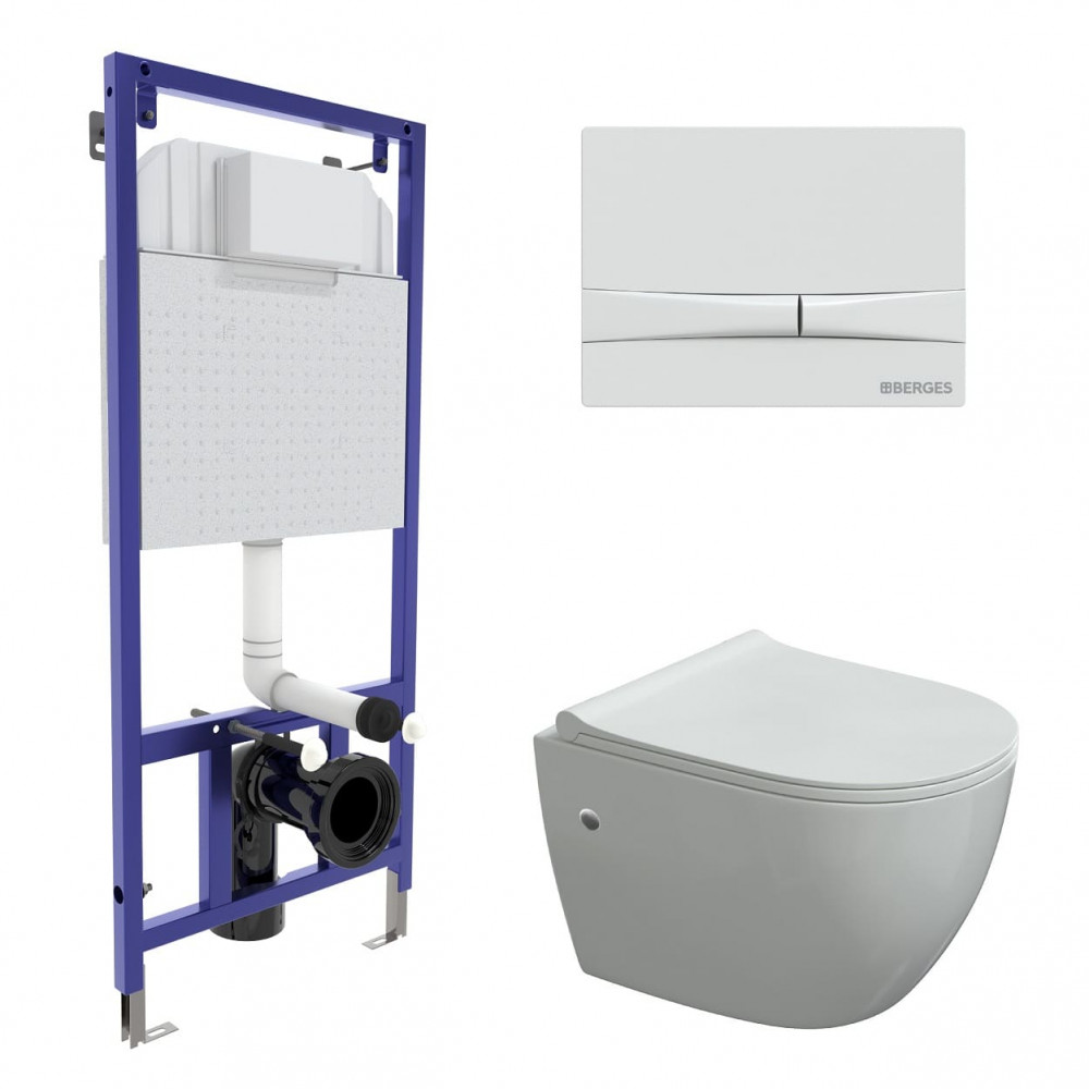 комплект инсталляции berges novum 525 + okus + toma slim so + f1 с белой клавишей