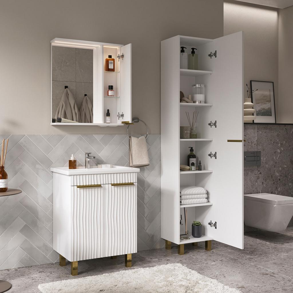 шкаф с зеркалом volna lottygold 80x70 левый, с подсветкой, белый