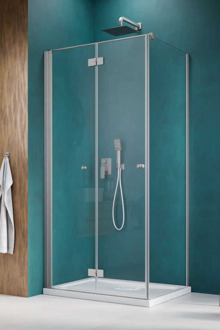 душевой уголок radaway nes brushed nickel kdj b 100x90 левый, стекла прозрачные, профиль брашированный никель