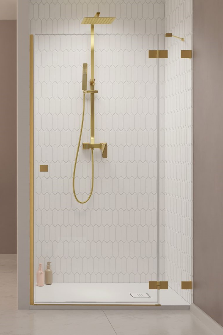 душевая дверь radaway essenza pro 8 brushed gold dwj 120x200 правая, стекла прозрачные, профиль брашированное золото