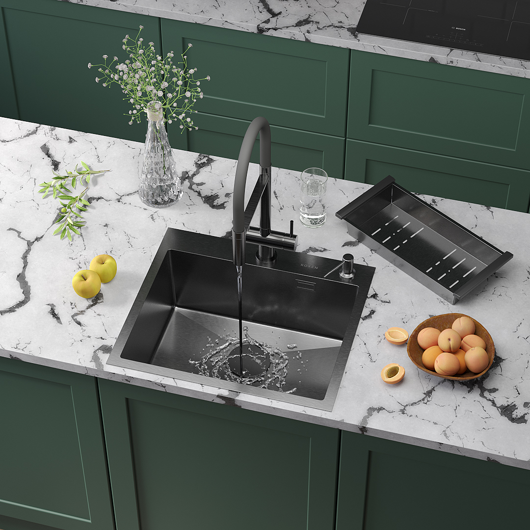кухонная мойка roxen simple 560220-55b 55x50 pvd black
