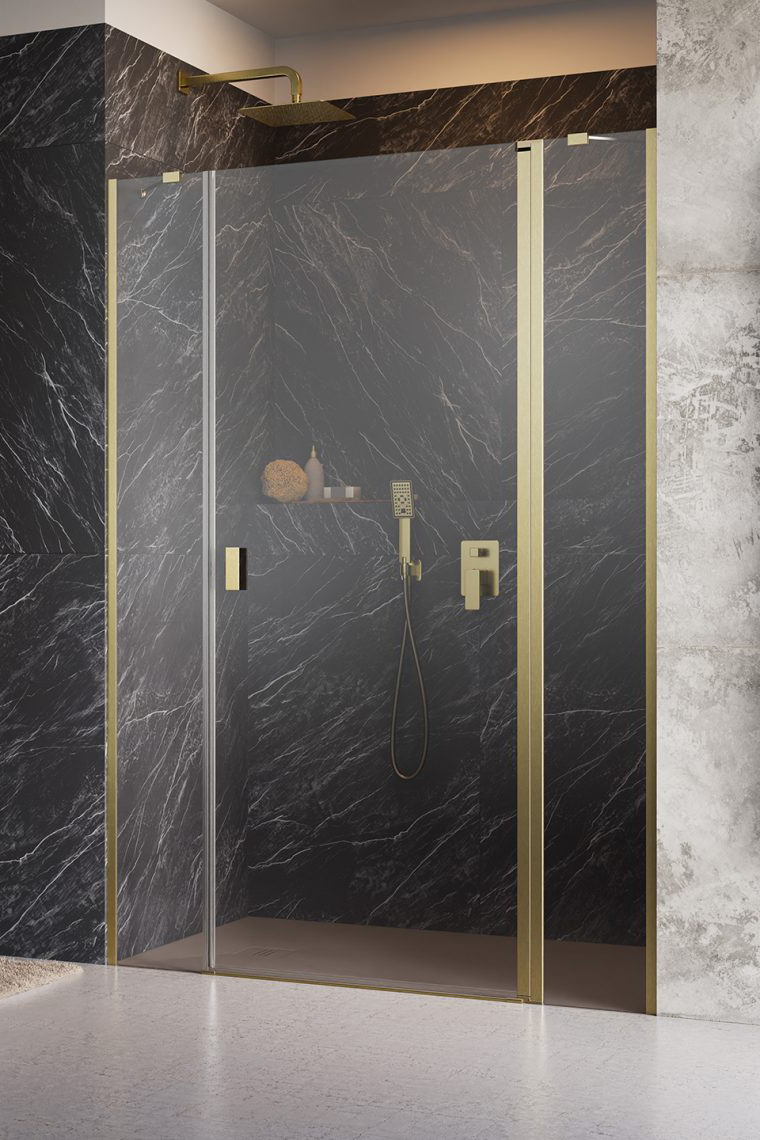 душевая дверь radaway nes brushed gold dwjs 130x200 правая, стекла прозрачные, профиль брашированное золото
