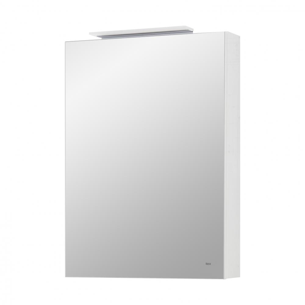шкаф с зеркалом roca oleta 50 с led-светильником, левый, белый глянец