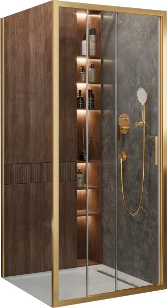 душевой уголок cezares molveno-af-31-90-c-boro-iv 90x90 стекла прозрачные, профиль брашированное золото
