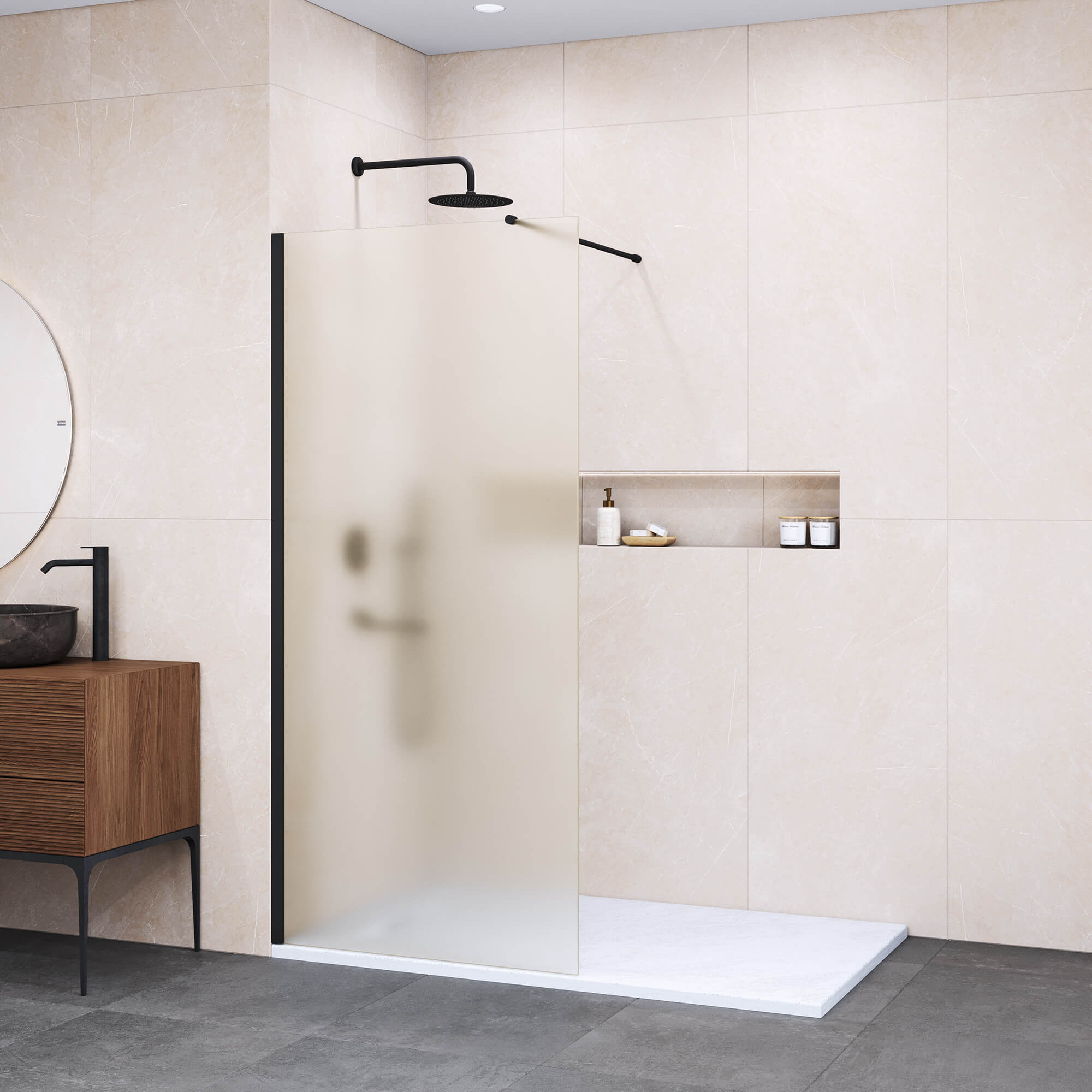 душевой уголок rgw walk in wa-010 b 140x195 стекла матовые, профиль черный