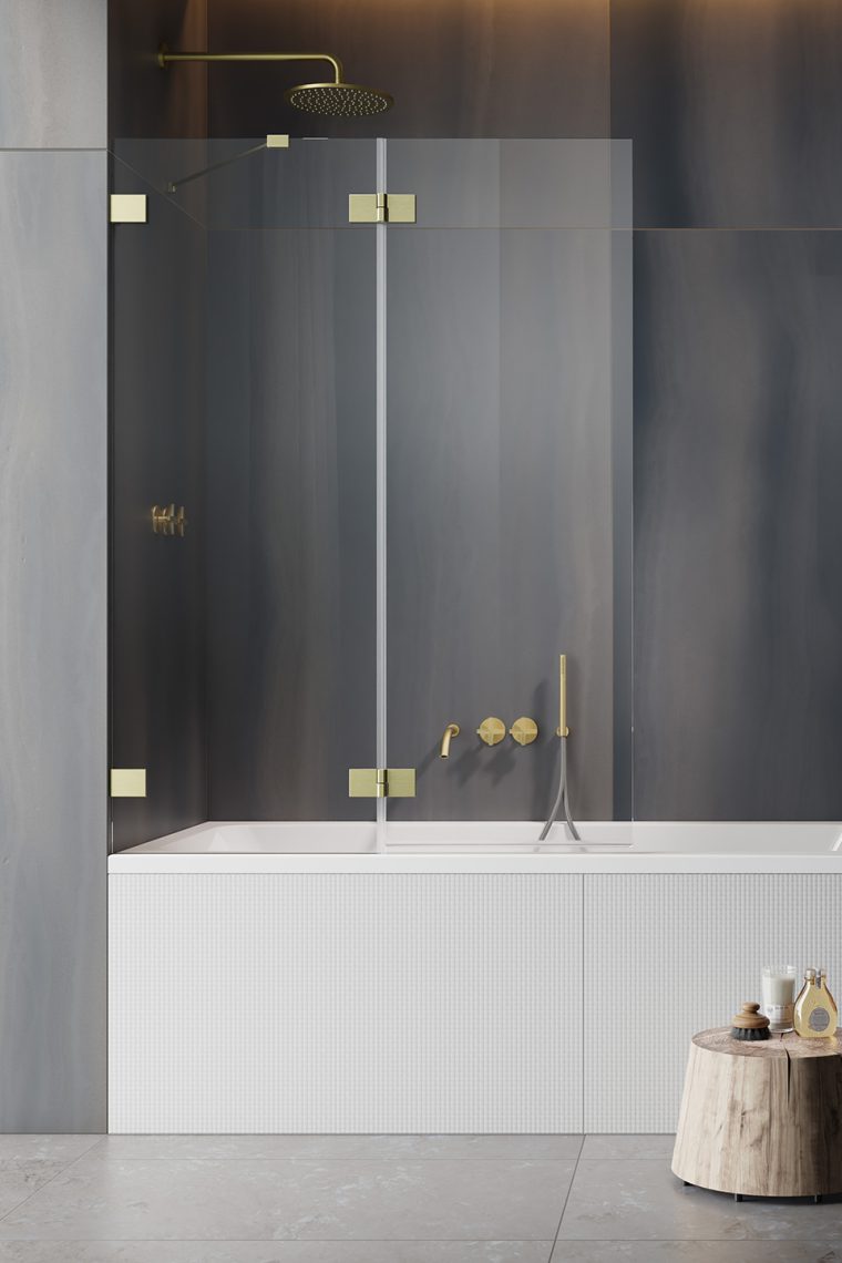 шторка на ванну radaway essenza pro brushed gold pnd ii 110 l (прозрачное/брашированное золото)