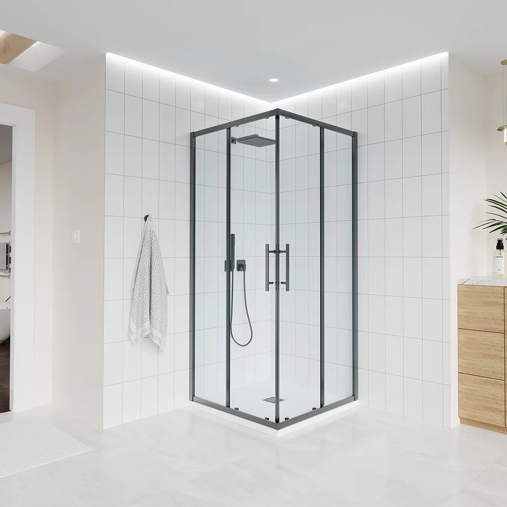душевой уголок veconi evo 300 gr 100x90 прозрачные стекла / профиль брашированный графит