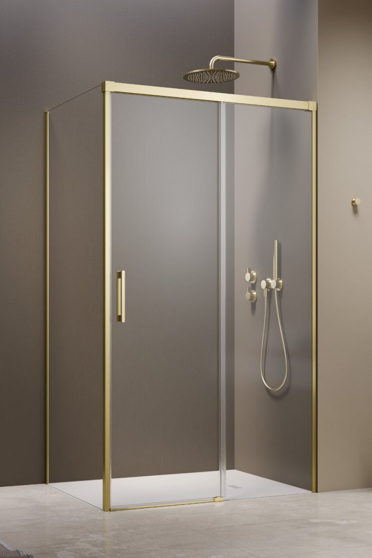 душевой уголок radaway idea 6 brushed light gold kdj 130x80 правый, стекла прозрачные, профиль брашированное светлое золото